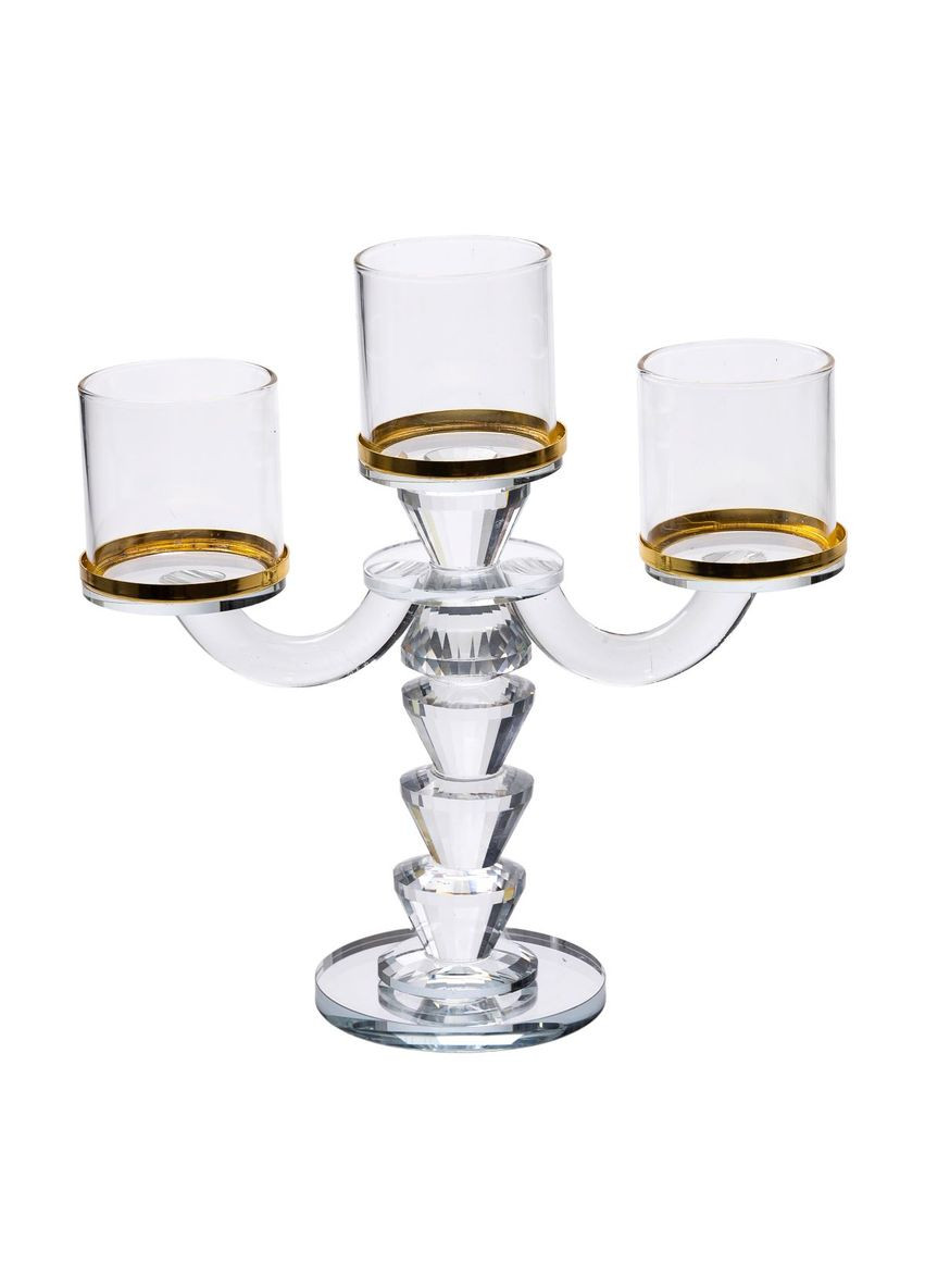 Канделябр на 3 свечи 23×9×23.5 см подсвечник стеклянный декоративный c золотой окантовкой HP-4-35 Yiwu (369142704)