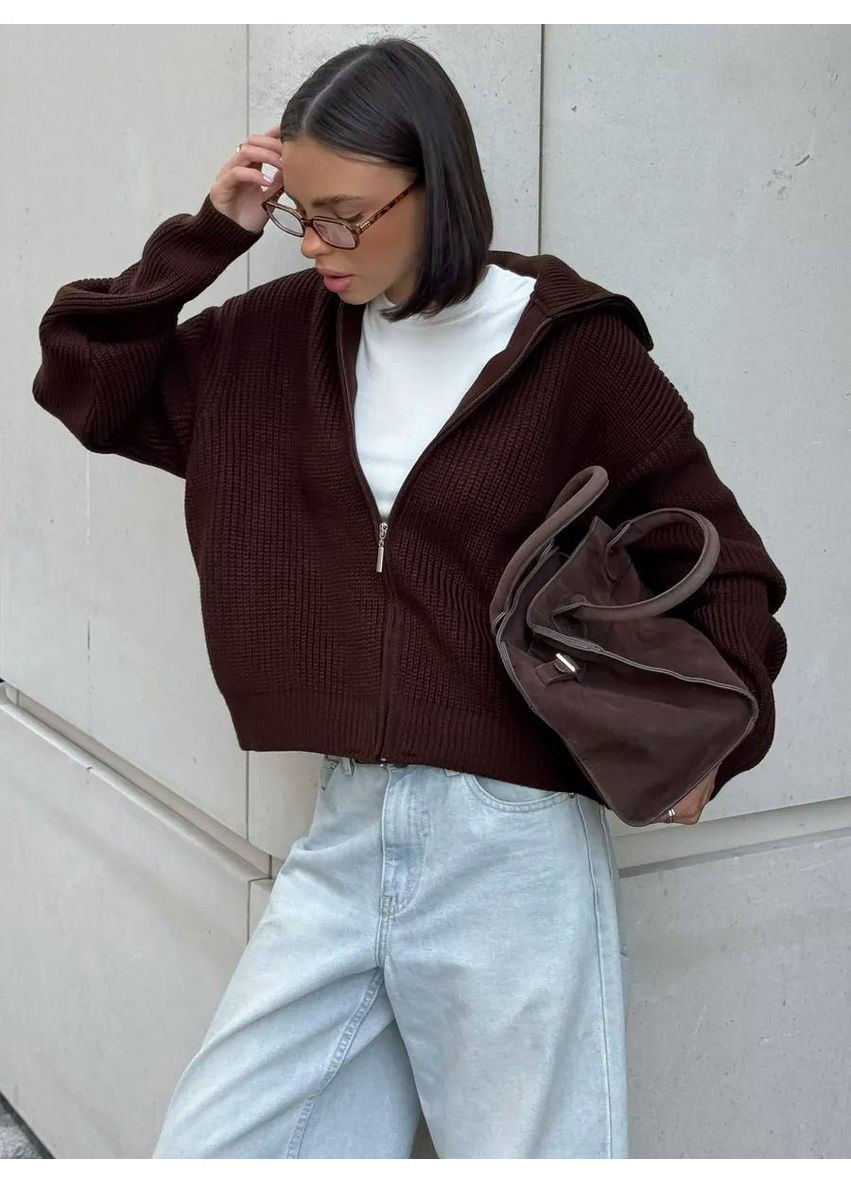 Оверсайз кофты с фактурной вязкой, молнией и воротником-стойкой — универсальный размер 42–48 (замеры в описании) DK/DL Мода без кордонів (362555820)