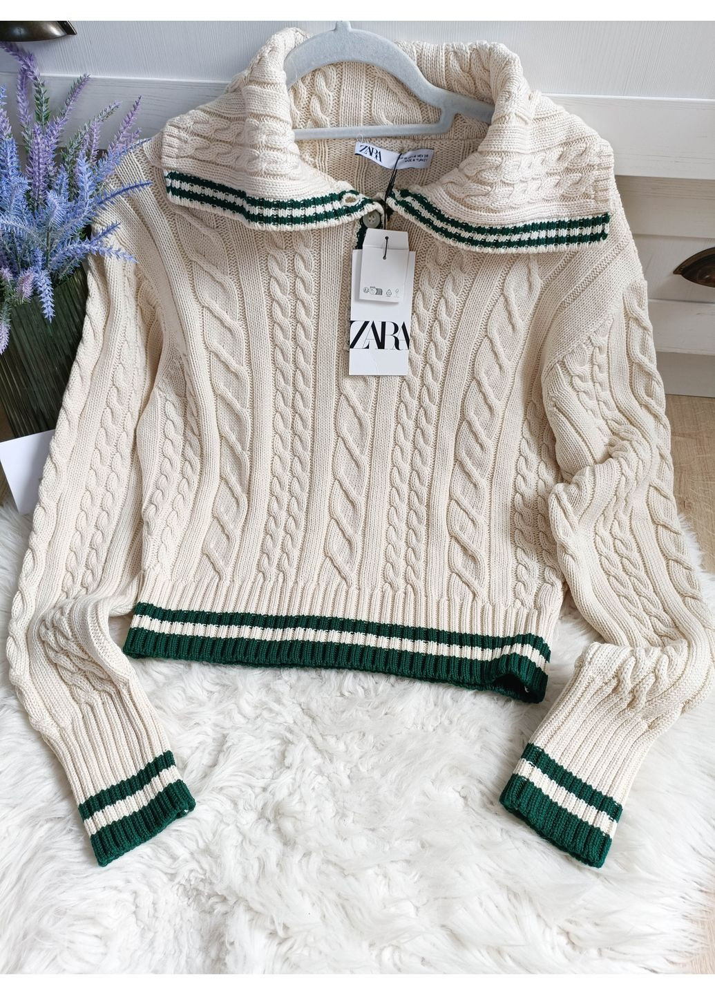Бежевый демисезонный свитер крупной вязки Zara
