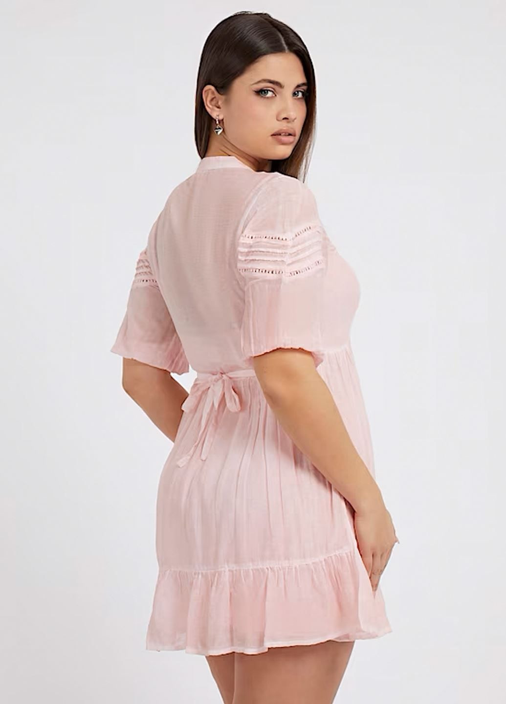 Рожева коктейльна, кежуал, повсякденний шовкова сукня а-силует, бебі долл, кльош Guess однотонна