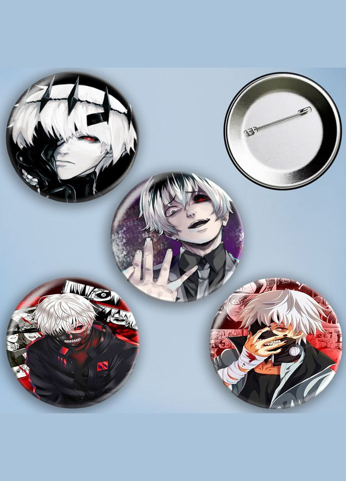 Значки на булавці набір 4 шт Аніме Токійський гуль металеві на шпильці 56 мм No Brand (303108202)