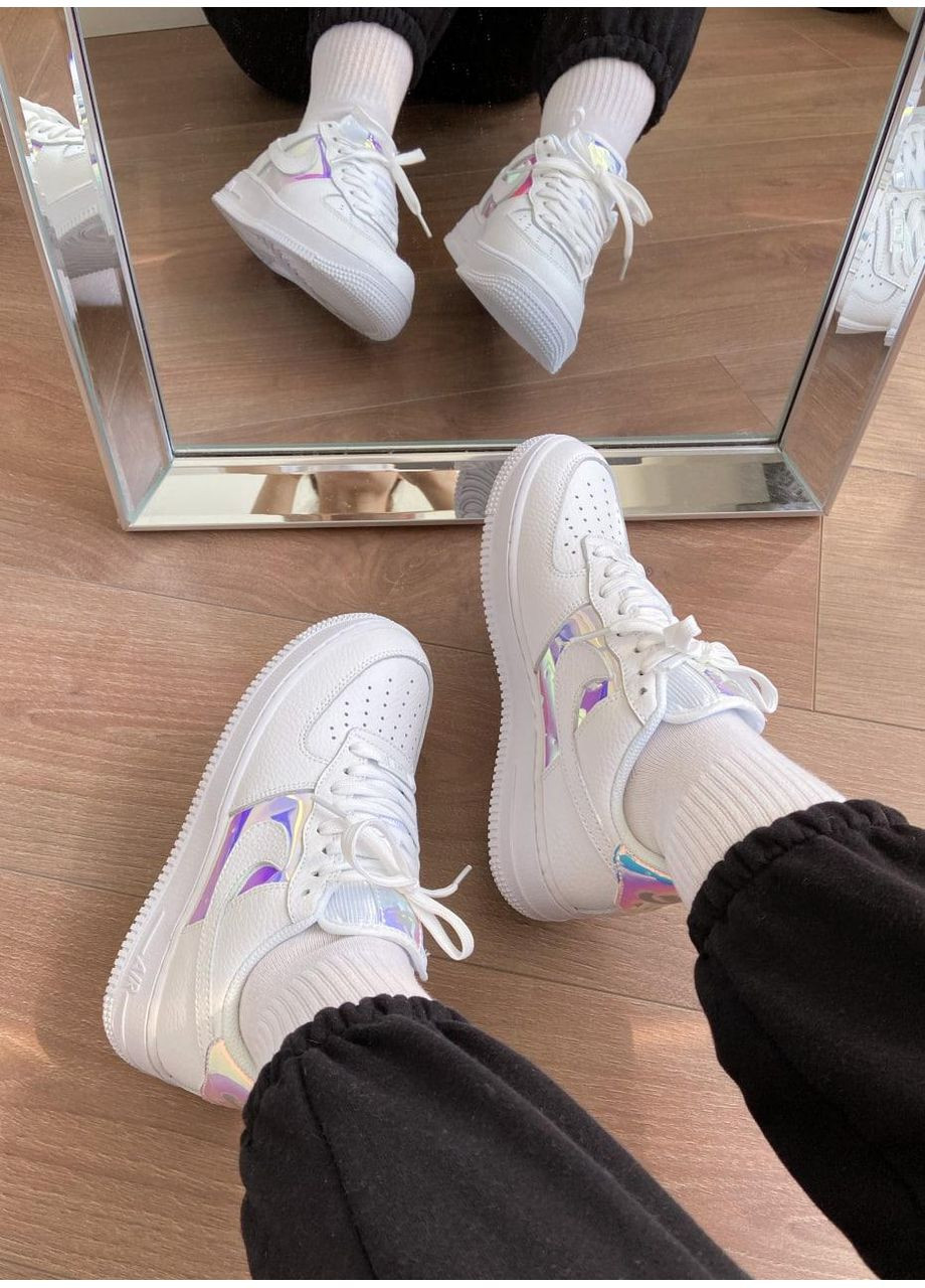 КРОССОВКИ ЖЕНСКИЕ NIKE AIR FORCE 1 LOW WHITE SILVER НАЙК АИР ФОРС 1 ПРЕМИУМ No Brand белые демисезоны (367173275)