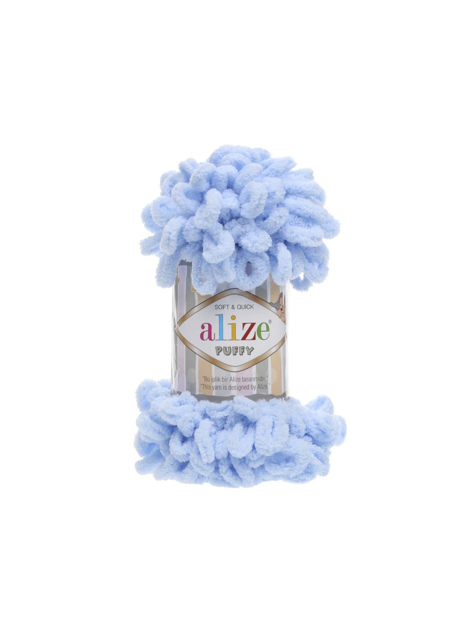 Пряжа для в'язання пальцями велюрова плюшева крупні петлі PUFFY Пуффі№ 183 - світлий блакитний Alize (365829842)