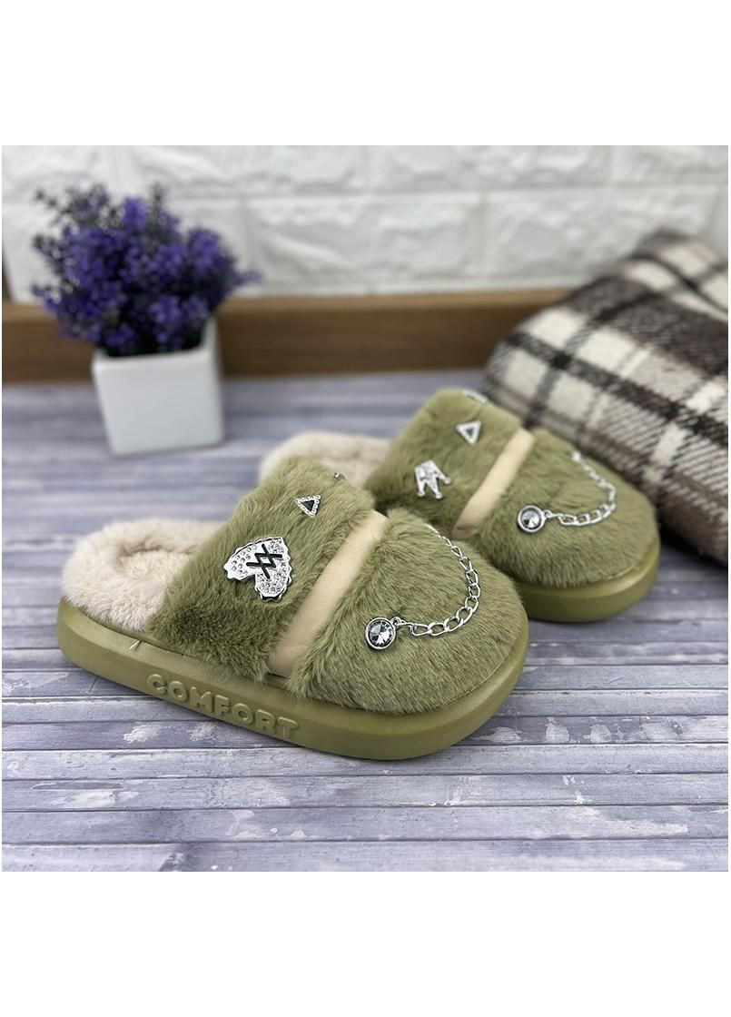 Жіночі домашні тапочки на платформі з джибітсами Е-005156-3 Зелені Sanlin (311603710)