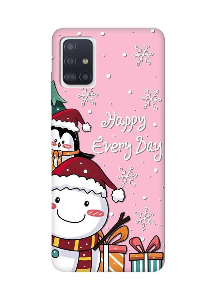 Матовий рожевий чохол на Samsung Galaxy A71 / A715 Сніговик і пінгвін (новорічний принт 156) Creative (362967666)