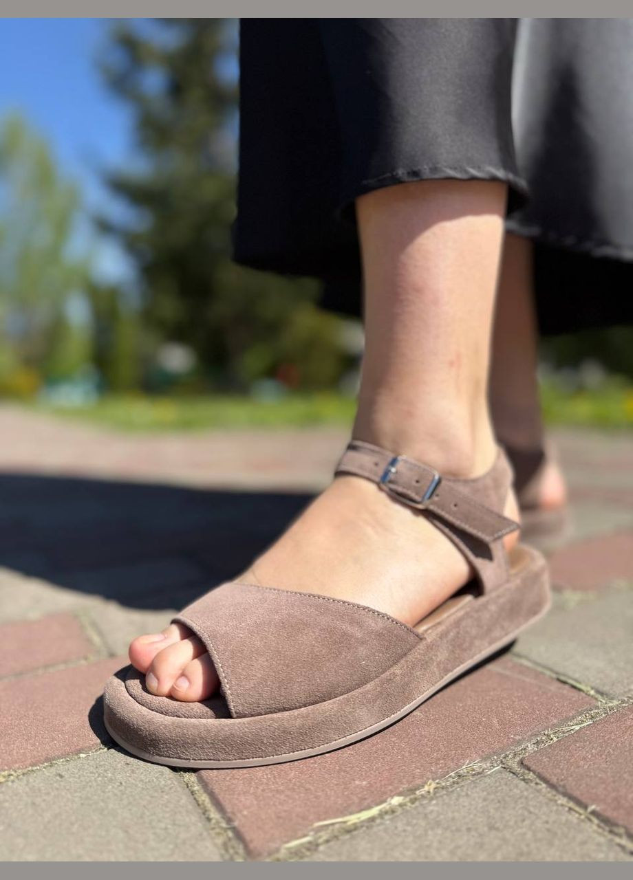 Жіночі босоніжки коричневі з натуральної замші (2029) No Brand (337647888)