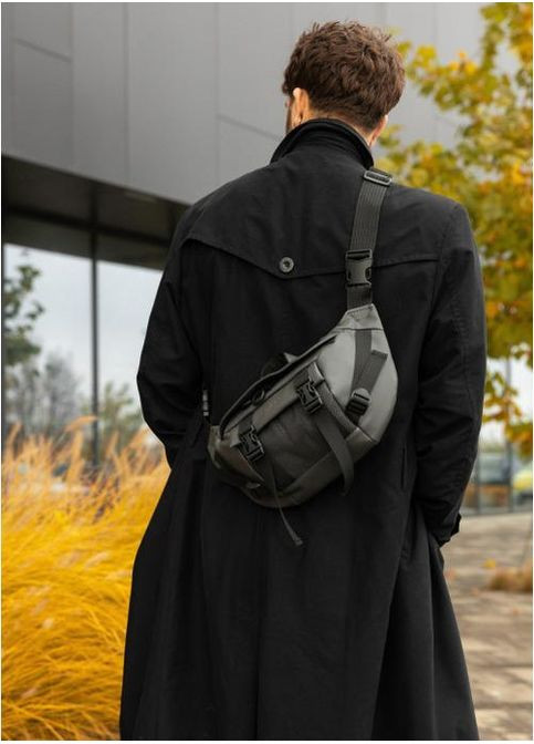 Спортивна сумка чоловіча на пояс через плече з екошкіри велика Графітовий 35344 Sambag (352165878)