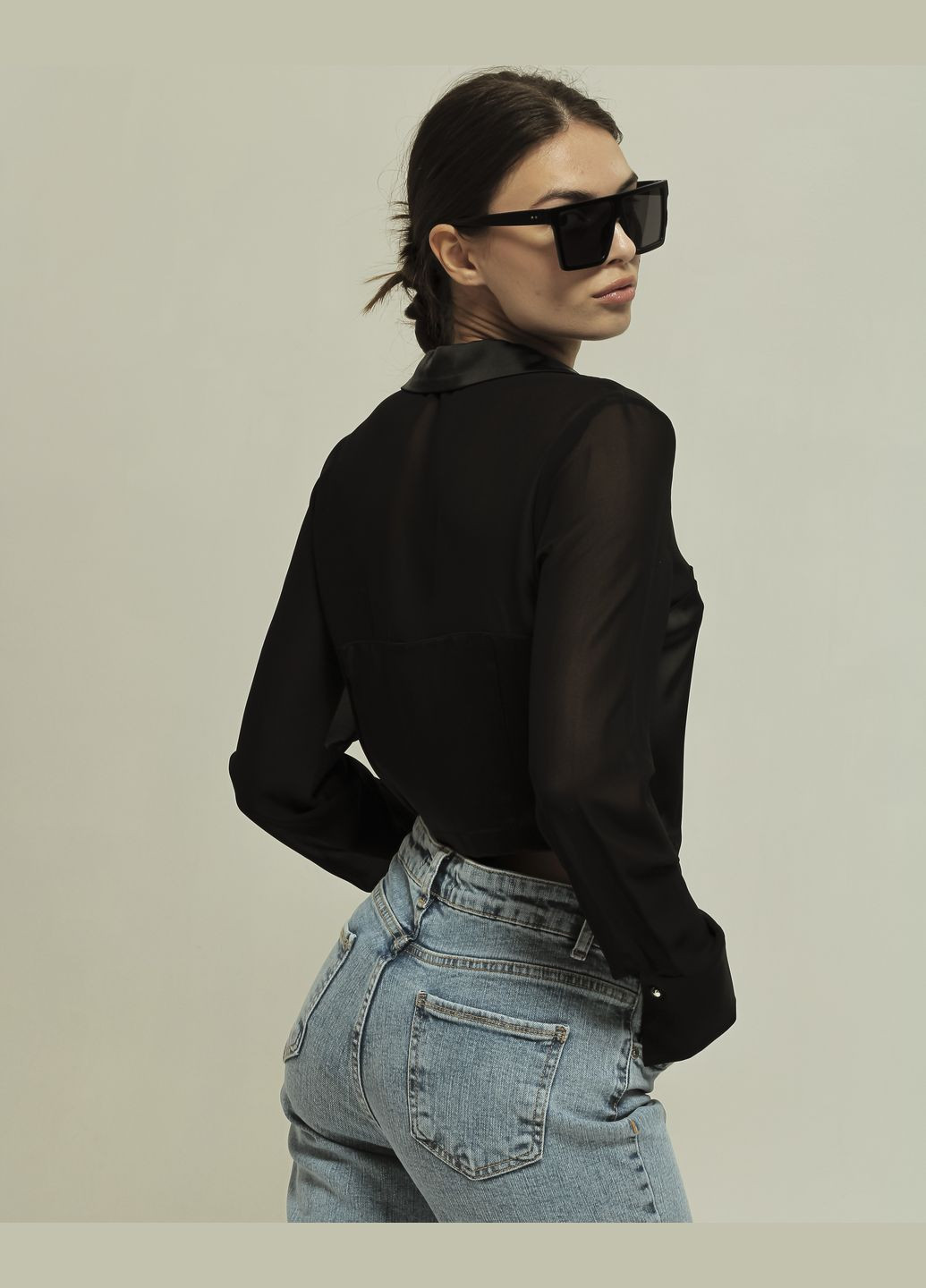 Чёрная блуза летняя на молнии черная Samsara