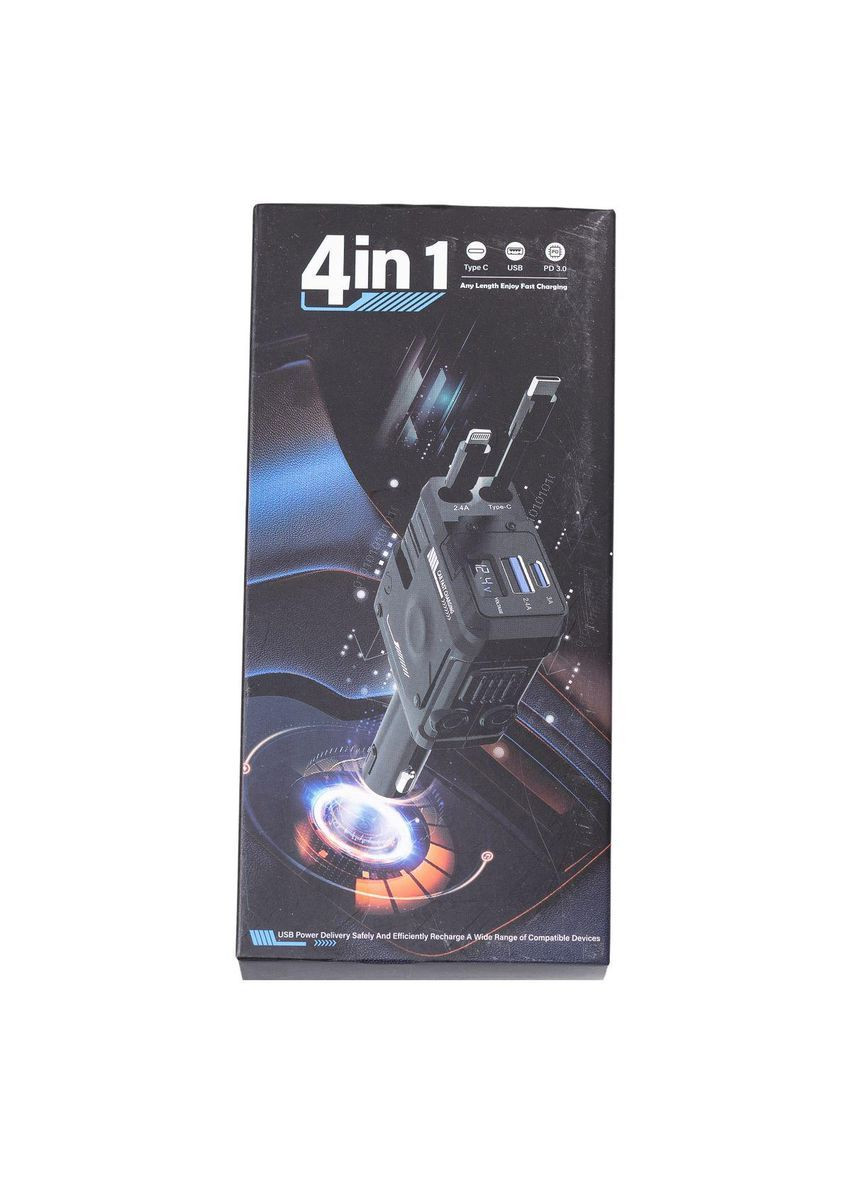 Автомобильное зарядное устройство MECHA с выдвижными кабелями и портами USB/Type-C Белый HP-A1W Shenzhen (368767441)