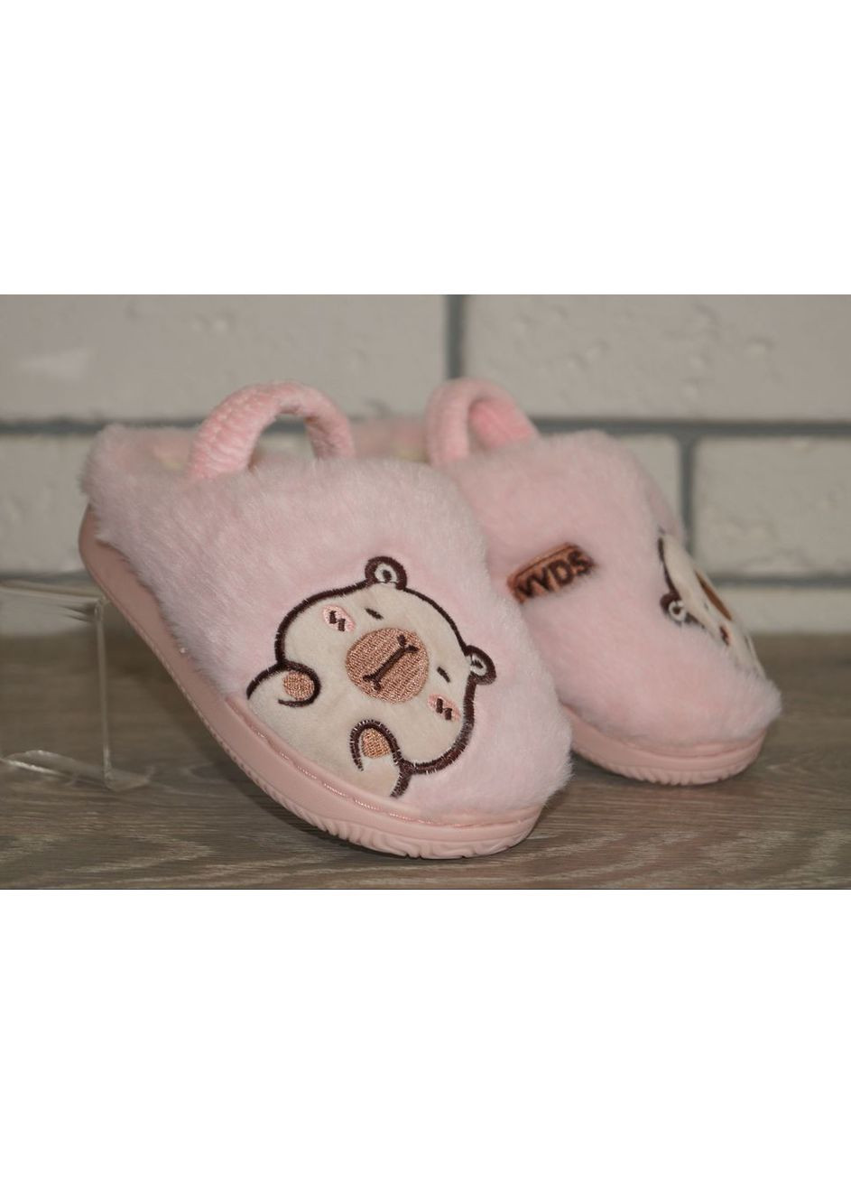 Светло-розовые детские комнатные / домашние тапочки с резинкой светло-розовые Jomix с аппликацией, с логотипом, с вышивкой