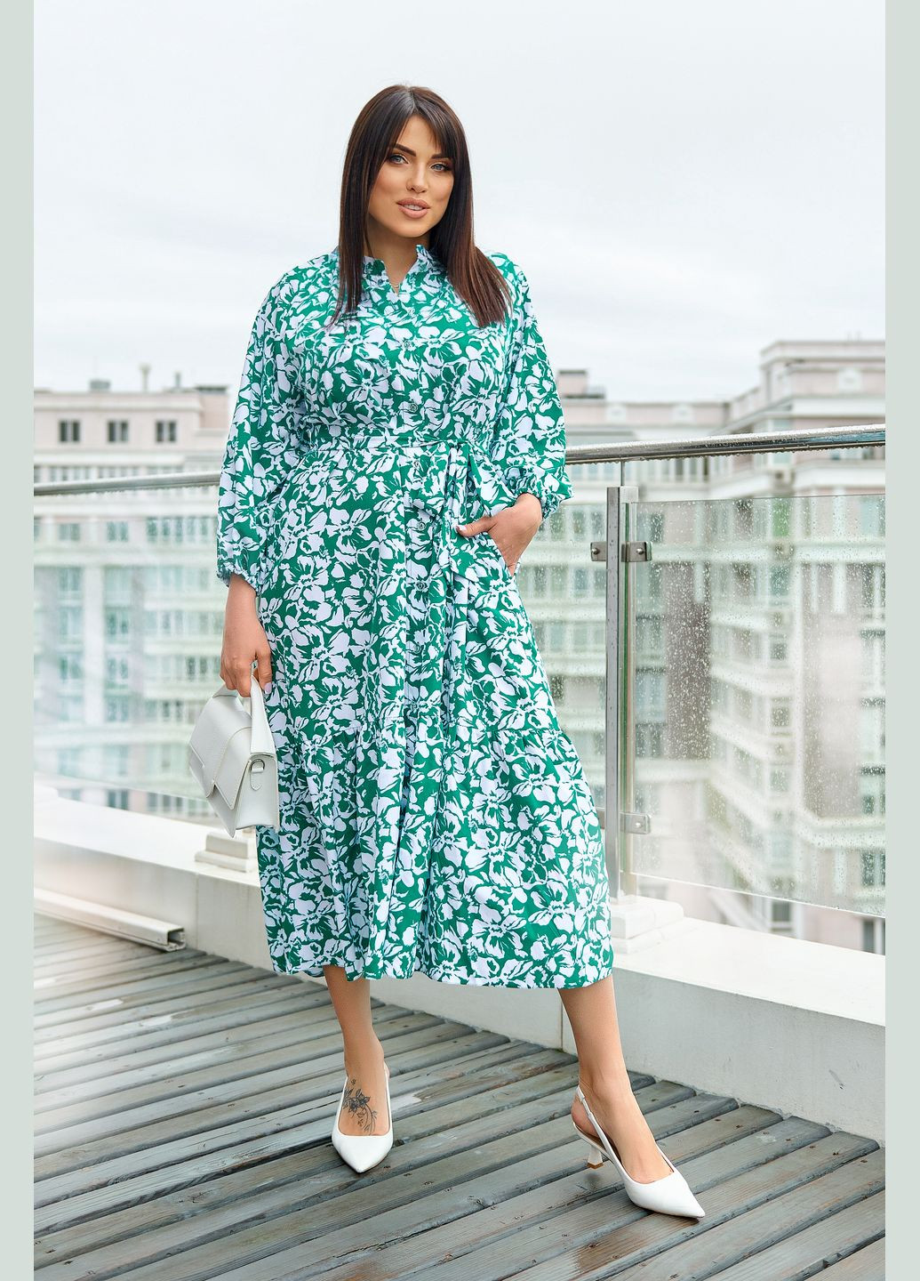 Зелена кежуал трендова сукня сорочка No Brand з квітковим принтом