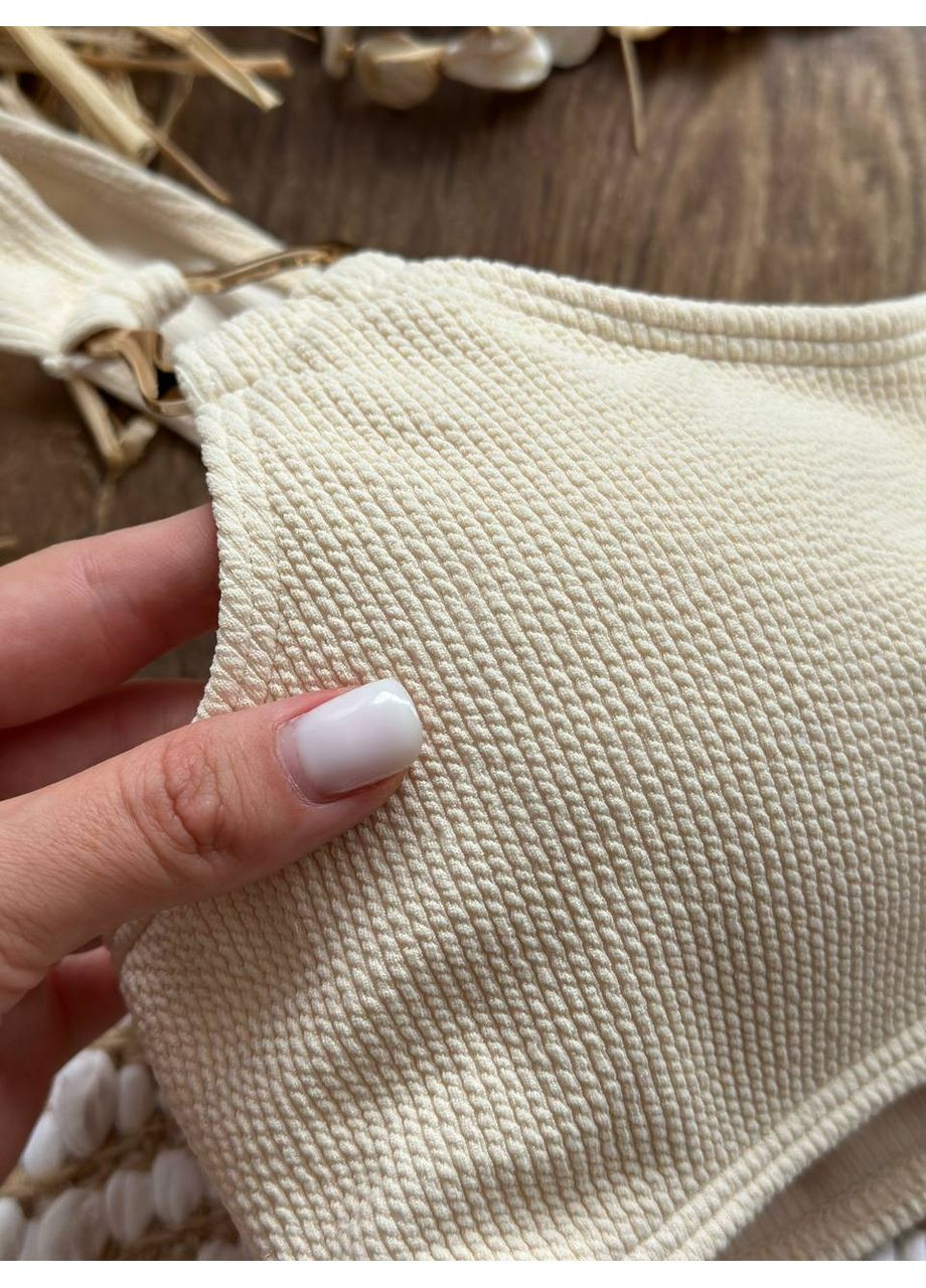 Бежевий купальник з асиметричним дизайном,щільний біфлекс Україна