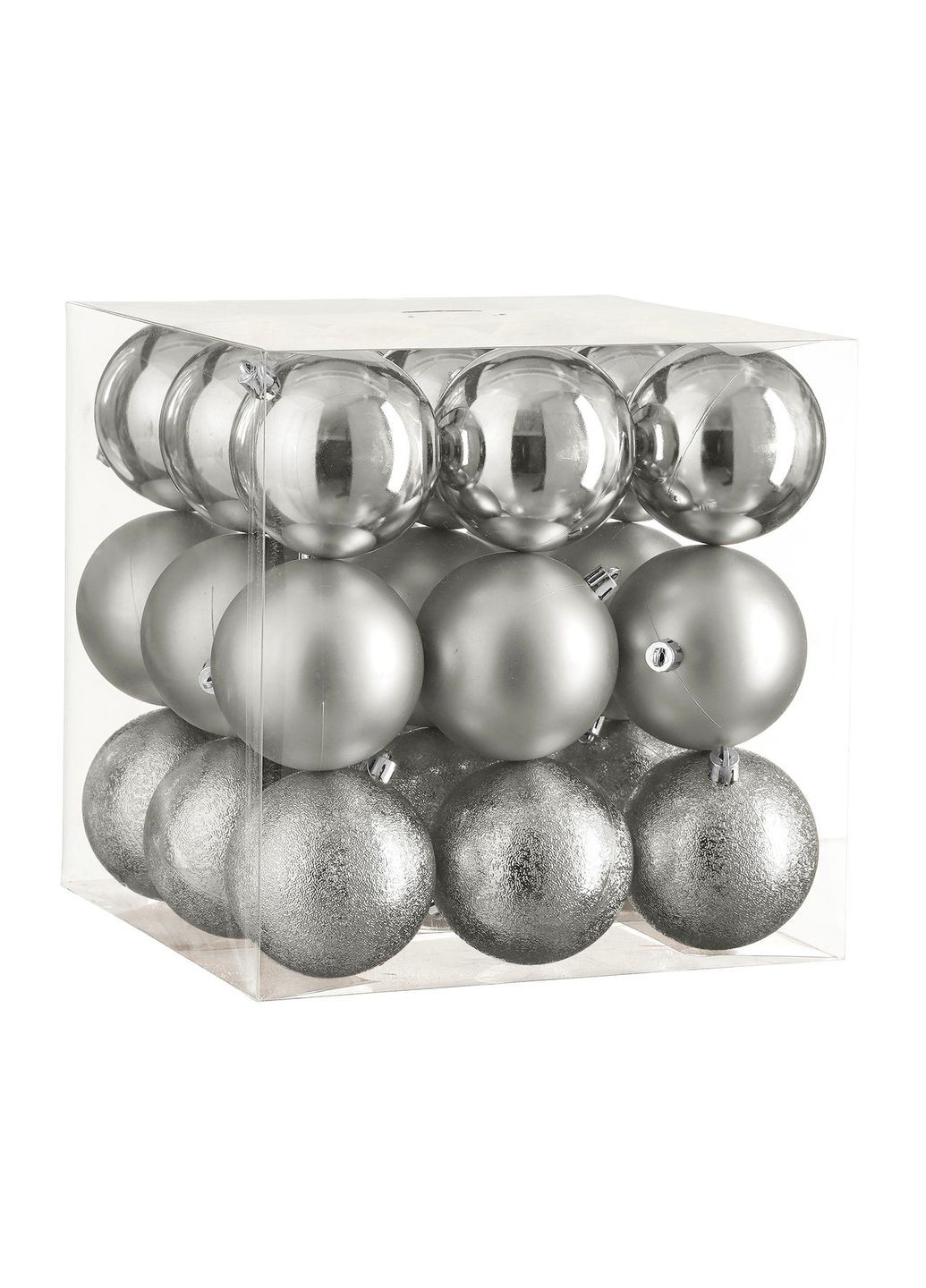 Елочные пластиковые шарики «House of Seasons» комплект 27 шт, Ø 8 см, серебристые H&S (329407281)