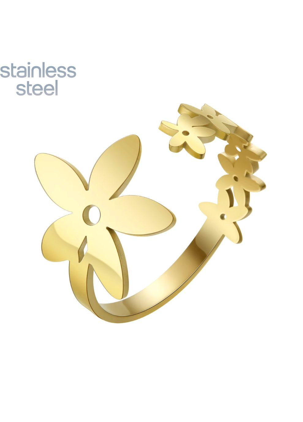 Безразмерное кольцо из стали R-A1002-GD с цветочками (Цвет: ) Spikes (338416540)