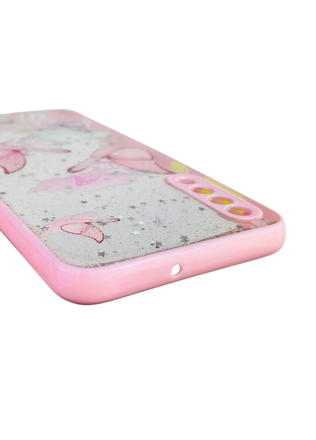 Чехол для Galaxy A50 (SM-A505F) с блёстками с бабочками на самсунг а50 розовый Samsung (366389159)