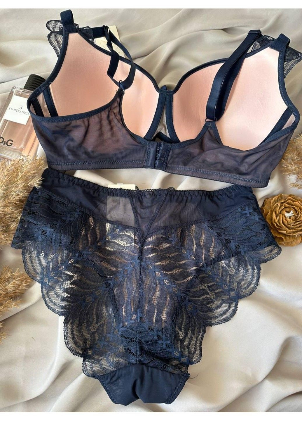 Синій комплект бюстгальтер поролон + трусики сліпи 2379d синій Weiyesi