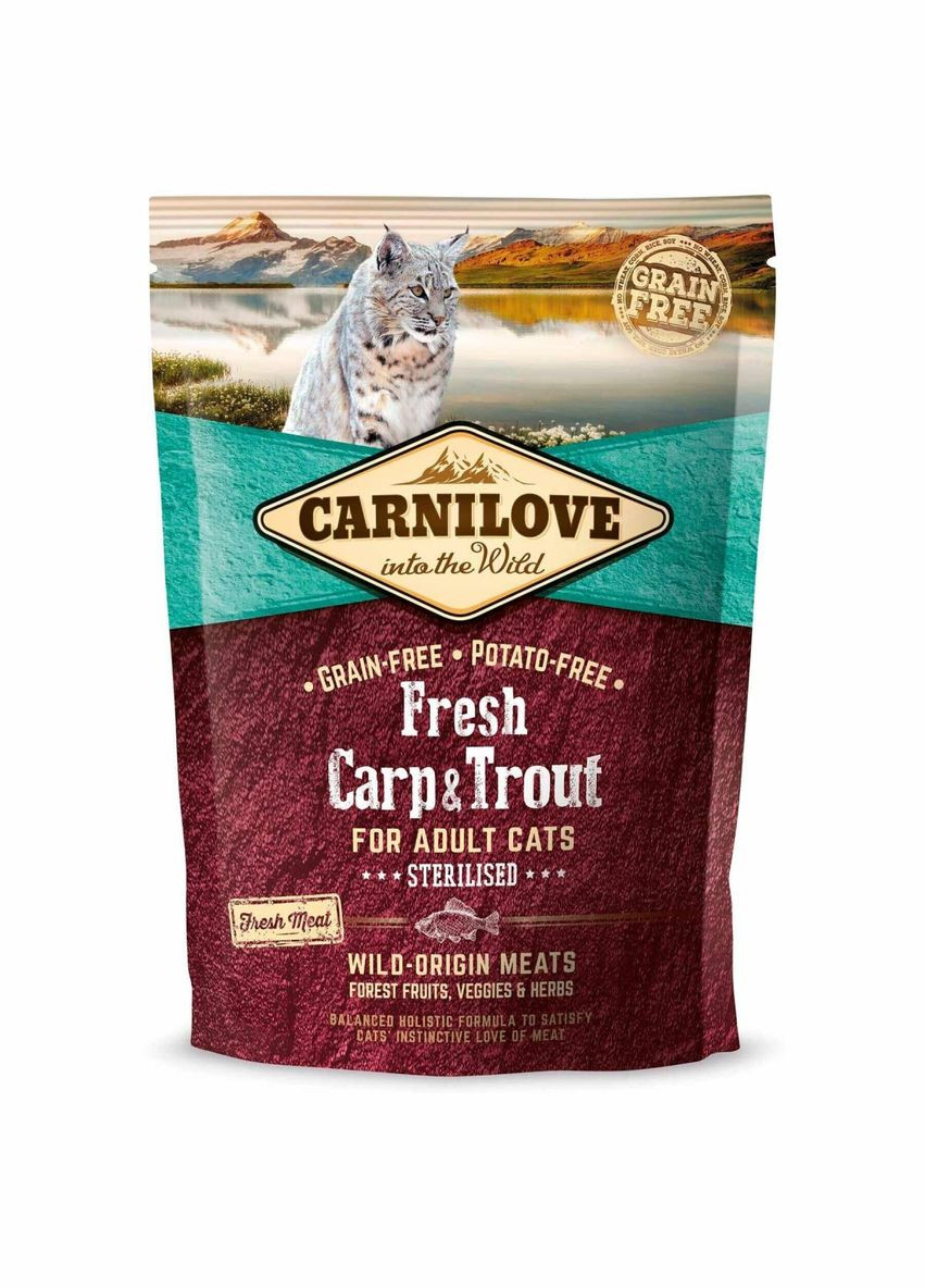 Корм для кішок стерилізованих Fresh Carp & Trout 0,4 кг, з коропом та фореллю Carnilove (293408344)