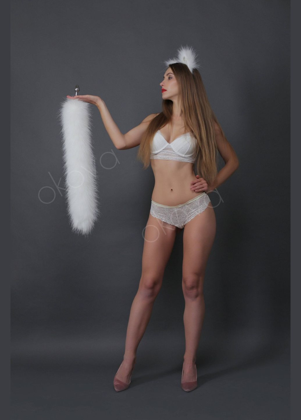 Анальний хутряний хвіст без пробки, Білий, 60 см. OKOVA (315149116)