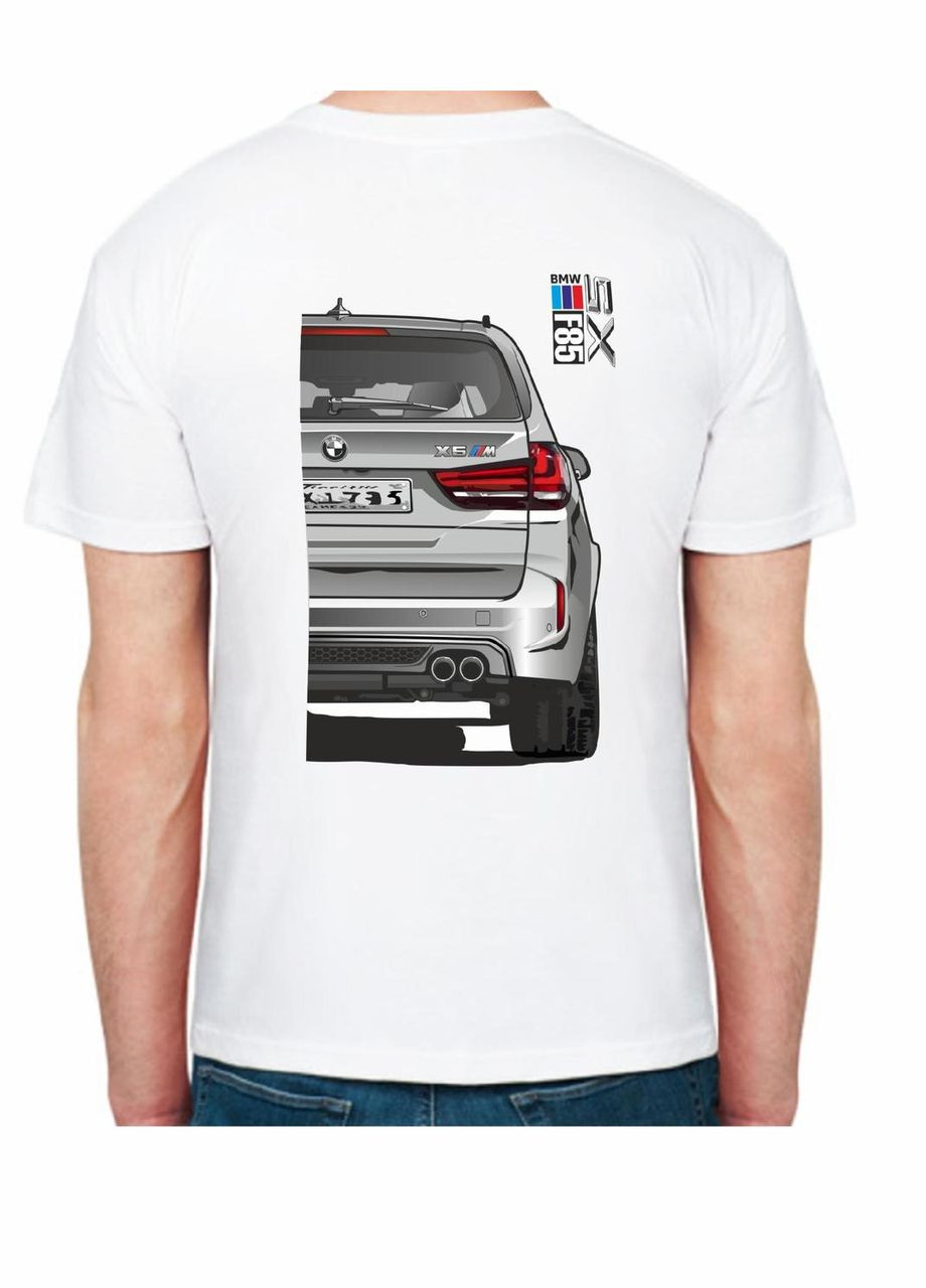Біла футболка чоловіча з принтом bmw x5 f85 motorsport fr 107385 біла Avtolife