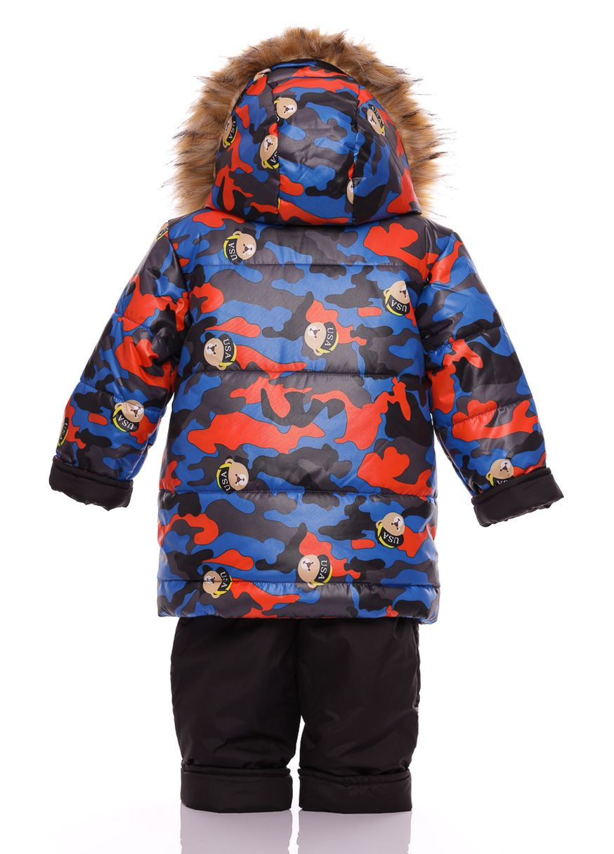 Синій зимній комбінезон для хлопчика на холлофайбері з принтом ведмедика стиль синій 92 см (35457) BABYKROHA