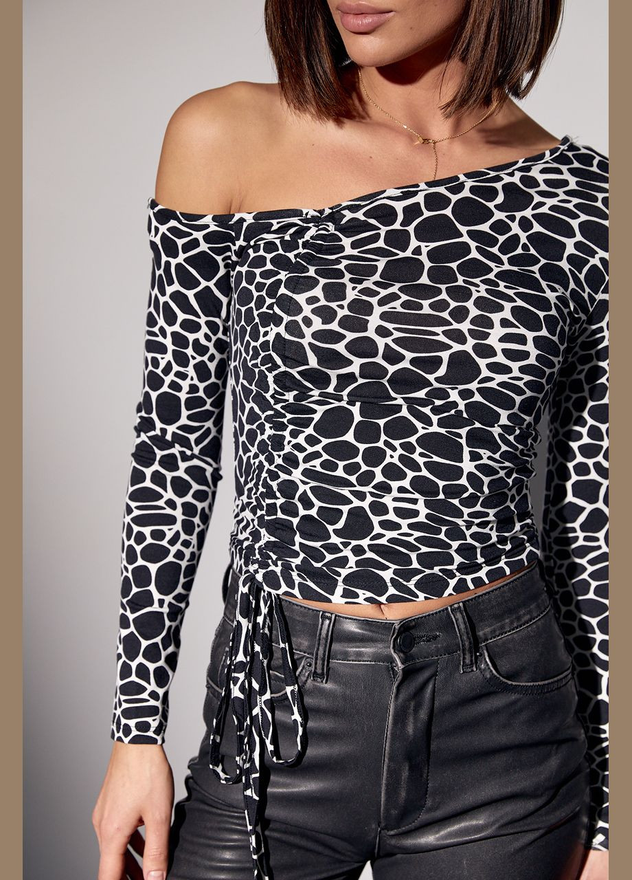 Леопардовый кроп-топ с открытым плечом Liton (296909129)