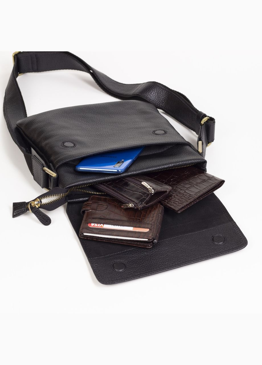 Мужская сумка из натуральной кожи 0516-45 черная через плечо Karya (334303137)