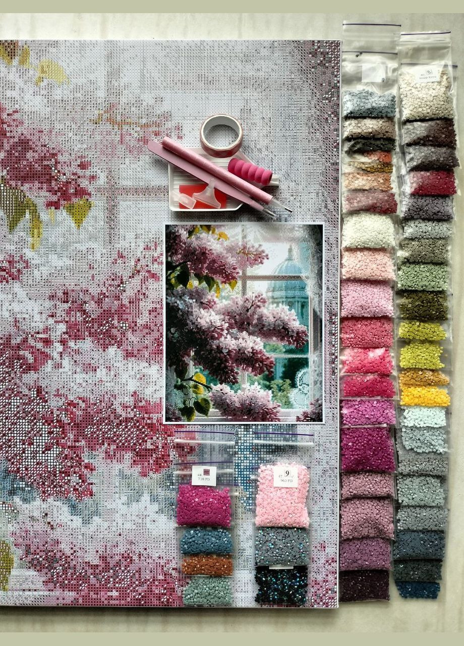 Набір алмазної мозаїки НА підрамнику АЛМр-267 "Бузок на вікні", 40*50см АлМазка (332211864)