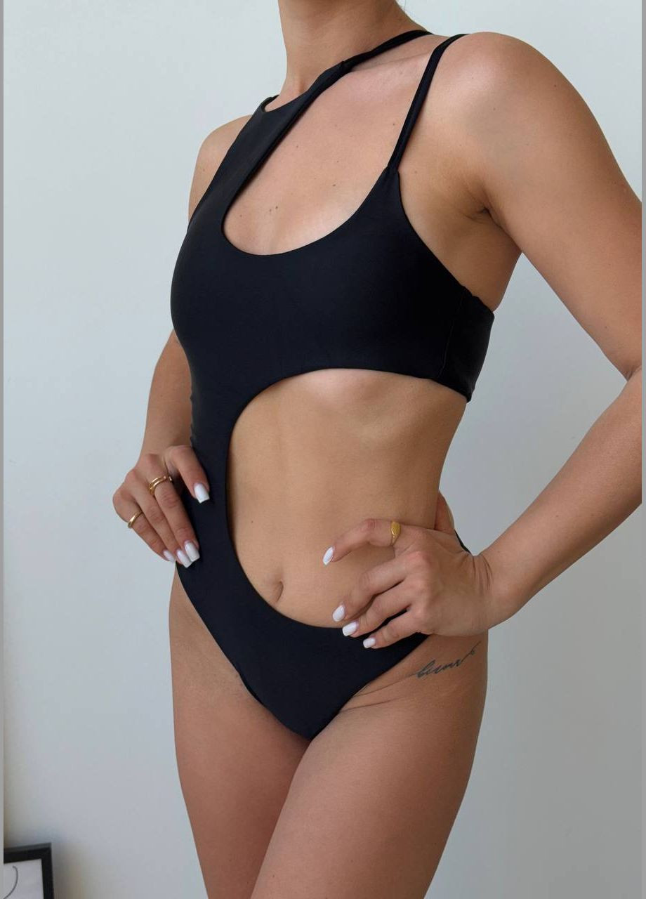 Черный летний женский купальник с вырезом слитный Adelante