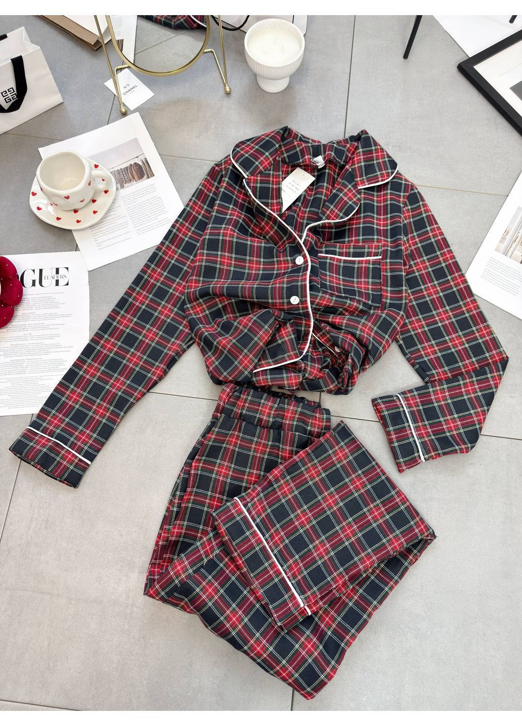 Чорна зимня жіноча піжама в клітинку сорочка + брюки Asi.Store.ua