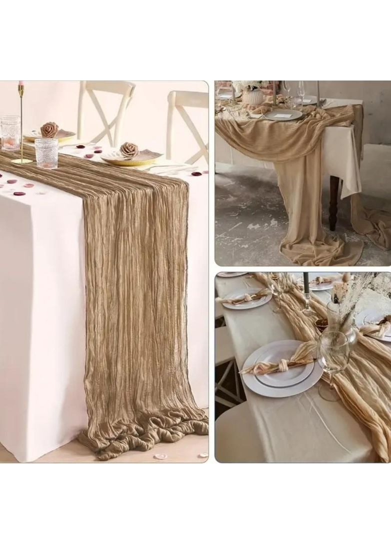 Ранер світло-бежевий 90×300 см із жатої тканини під марлю No Brand (351508508)