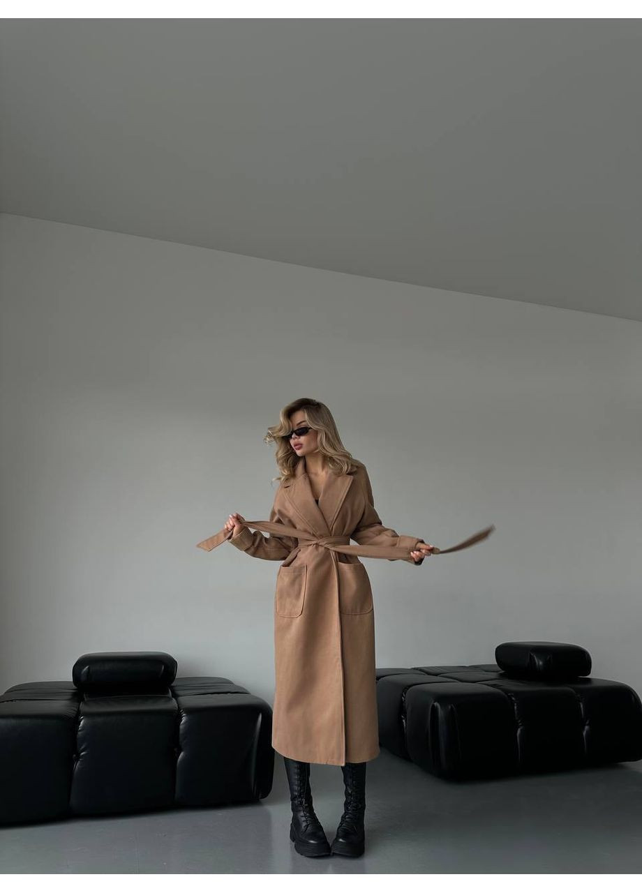 Темно-бежеве демісезонне Пальто жіноче кашемірове Style Point