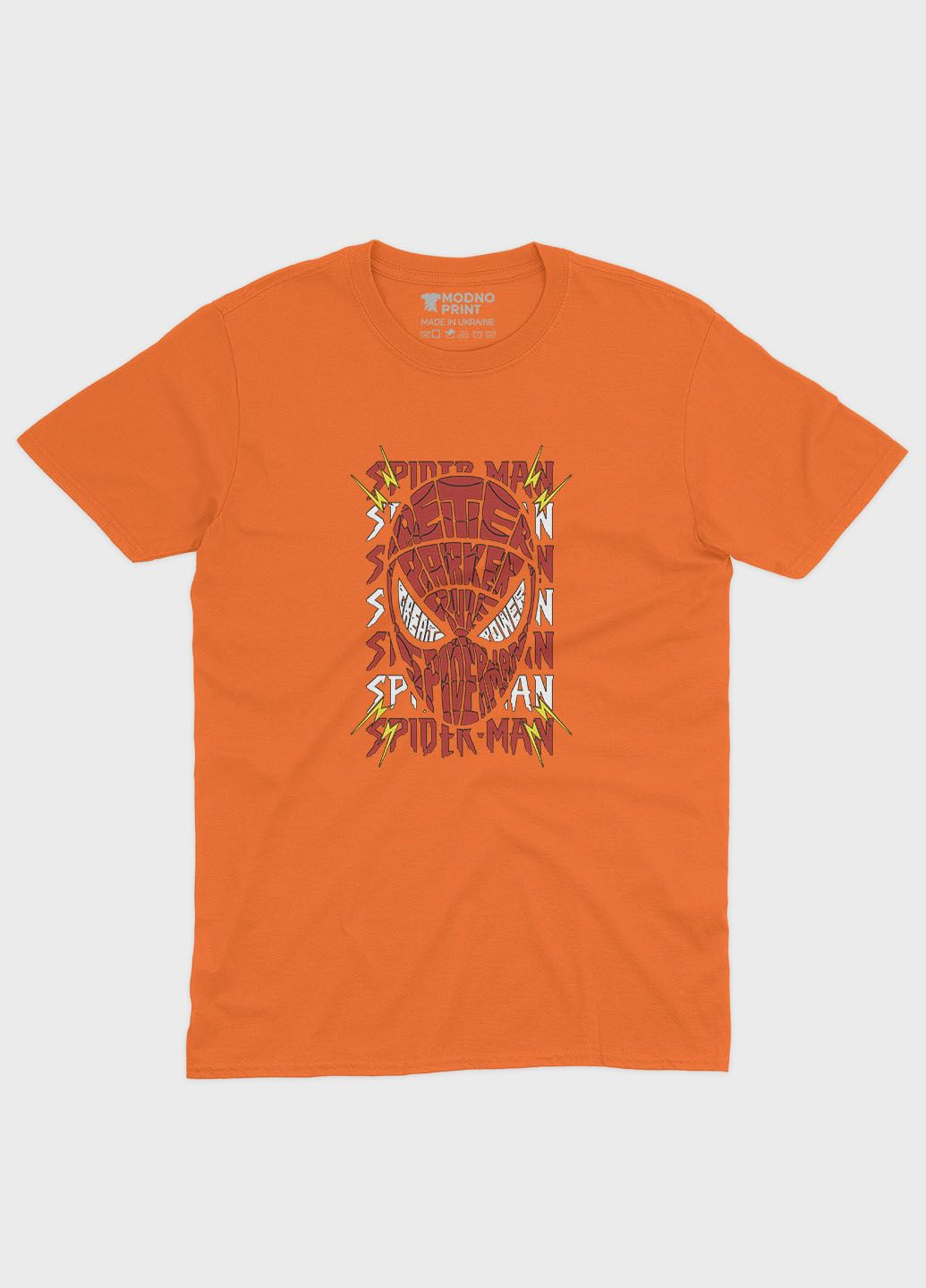 Оранжевая демисезонная футболка для девочки с принтом супергероя - человек-паук (ts001-1-ora-006-014-031-g) Modno