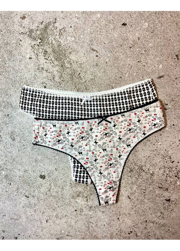 Набір жіночих трусів «Етно мікс» — 5 шт з принтами та бантиками UOKIN Стрінги (370368956)