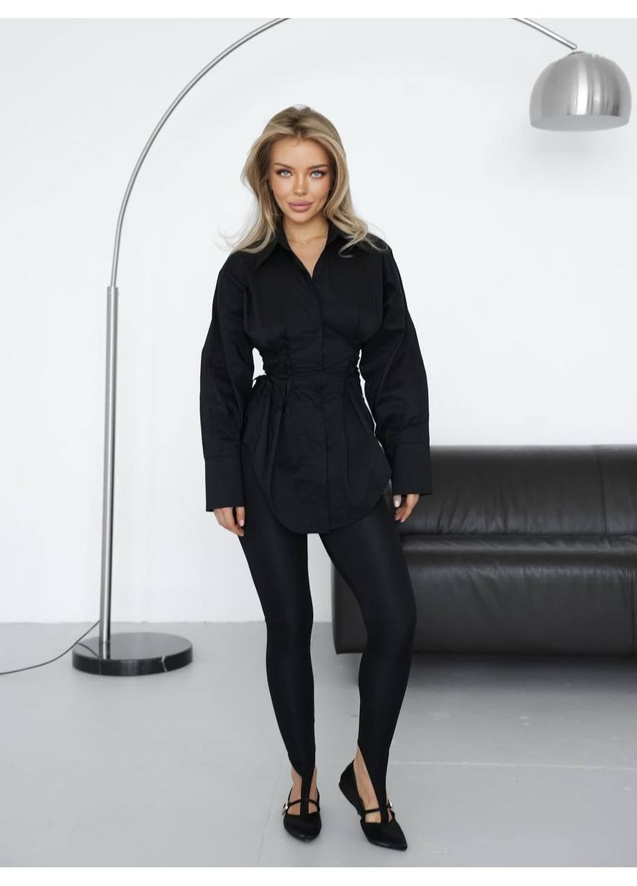 Черная кэжуал рубашка MonCher с длинным рукавом