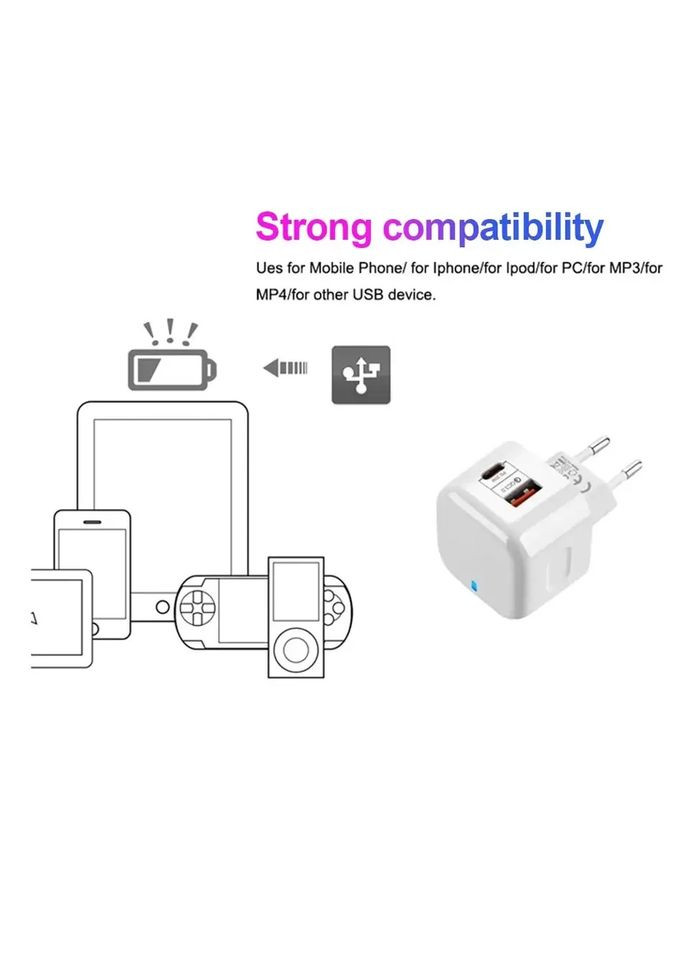 Быстрая зарядка для телефона планшета USB адаптер два разъема USB и Type C 20W компактный размер Essager (368788639)