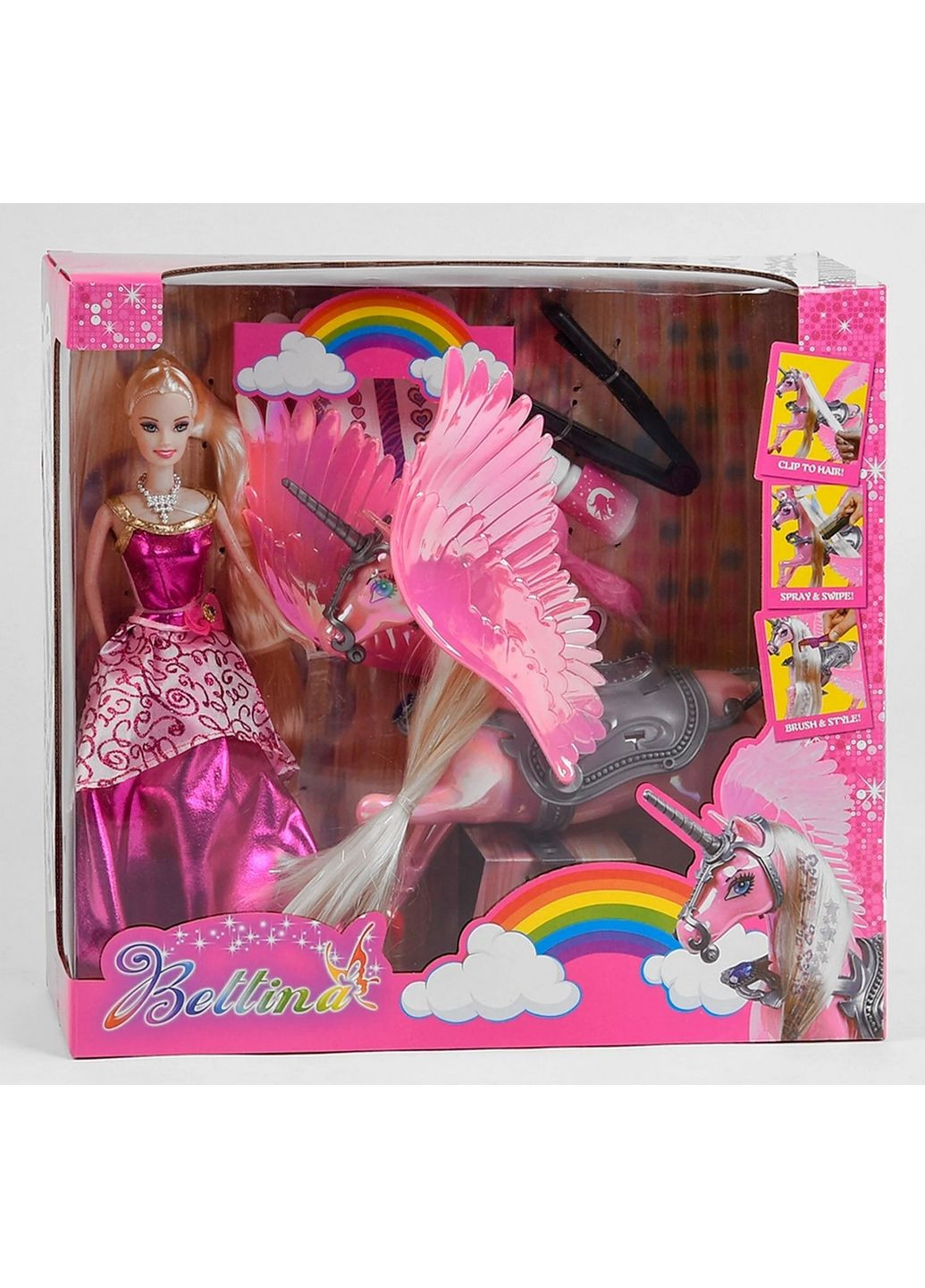 Кукла с лошадью пегас, наклейки, краска для волос, аксессуары, в коробке Bettina (288135271)
