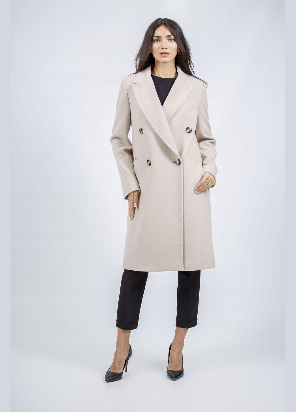 Молочне демісезонне Жіноче класичне вовняне пальто, однотонне, двобортне, осінь-весна Kent (, ), 32952 No Brand