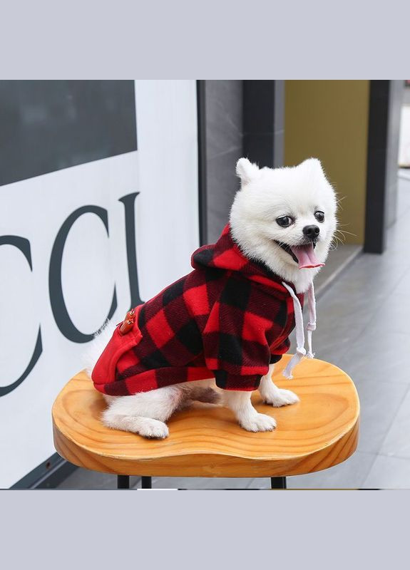Худі для котів з кишенею Pet Style "Сосиска" Чорночервона клітинка M No Brand - (323236863)