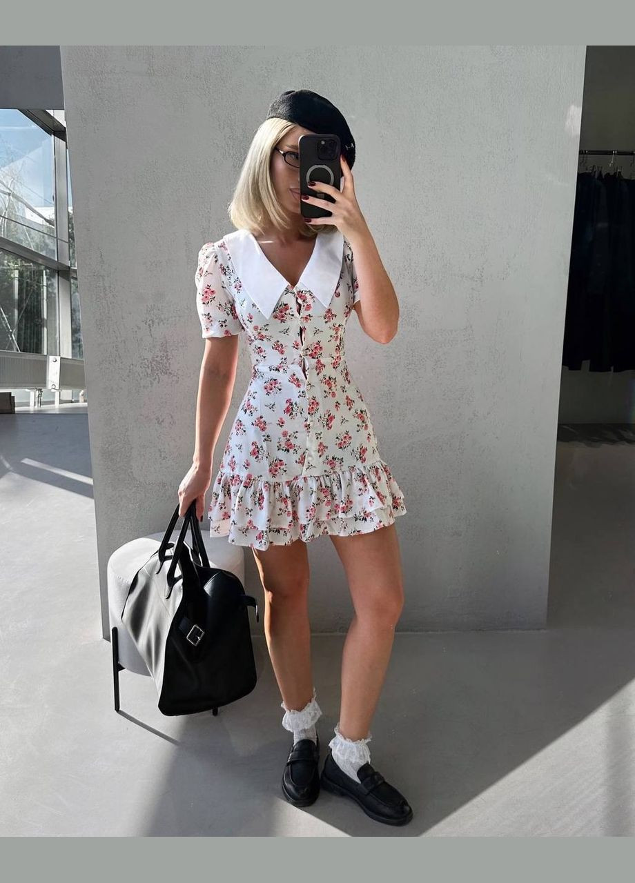 Белое повседневный женское платье FINO Mode с цветочным принтом