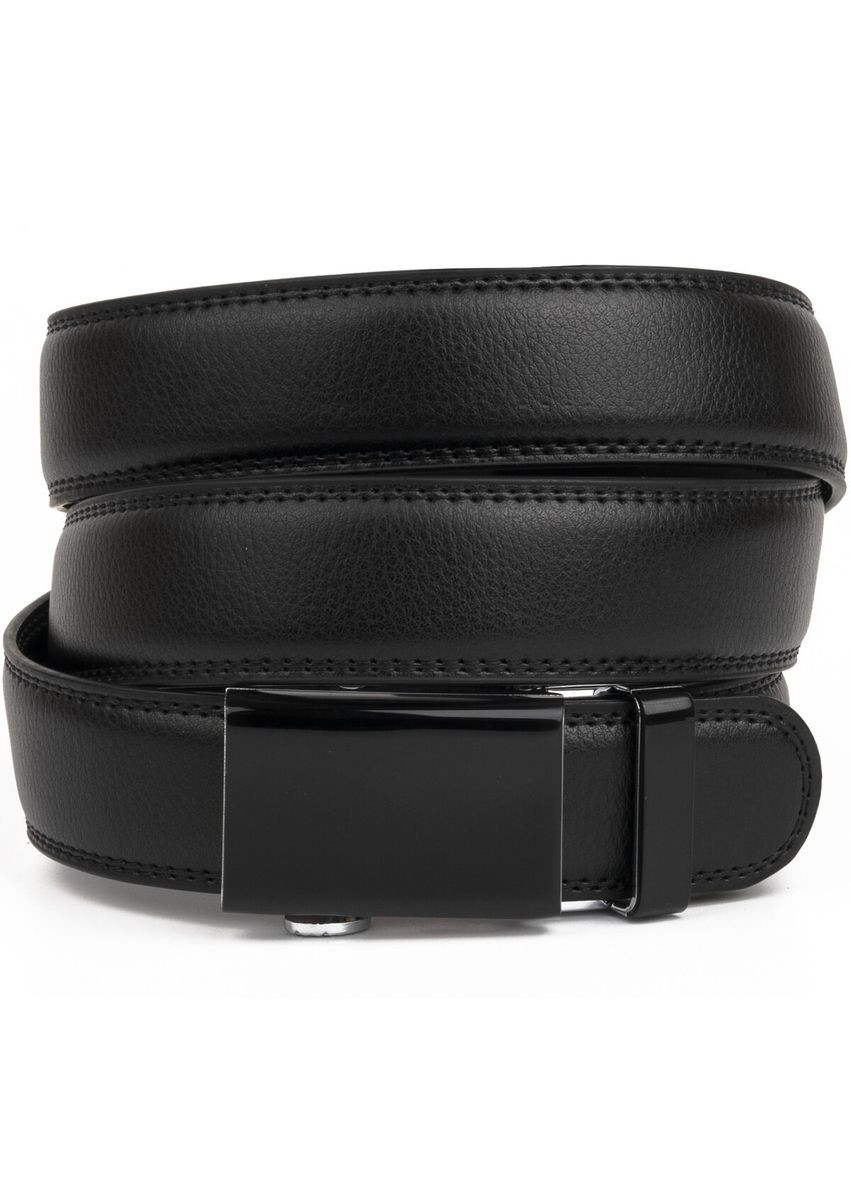 Чоловічий ремінь шкіряний з подвійним рядком тонкий 20312 Чорний Vintage (302972127)