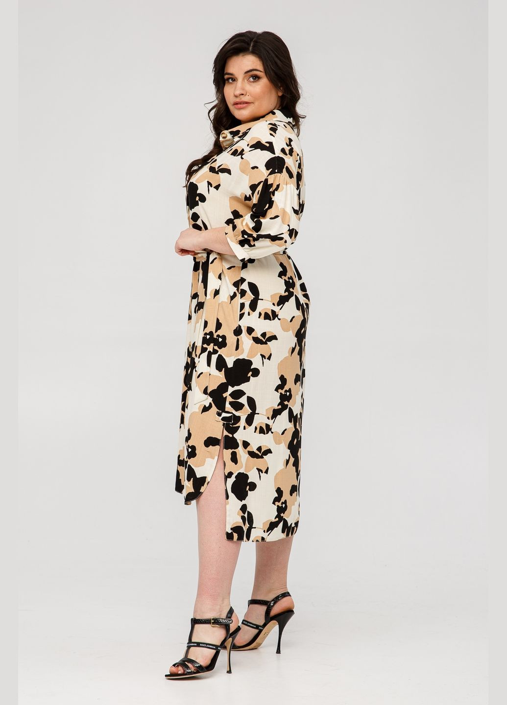 Комбінована повсякденний жіноча сукня сорочкового крою зі штапельного льону all posa (ap101477p) A'll Posa