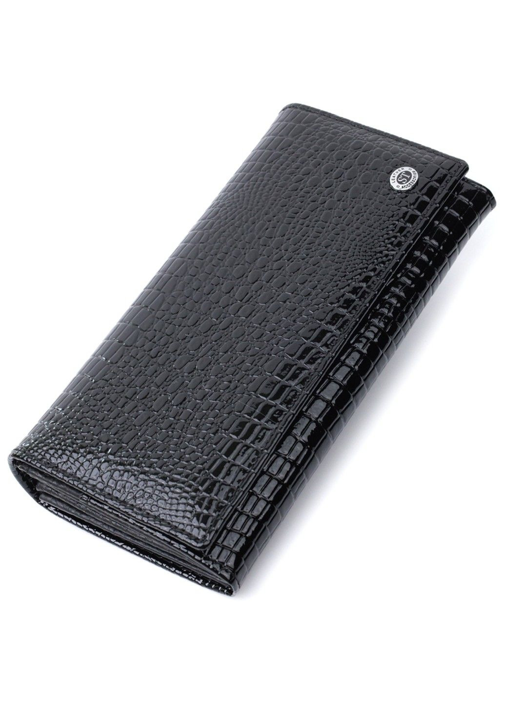 Жіночий гаманець лакований з фактурою під рептилію з натуральної шкіри 22718 Чорний st leather (298111877)