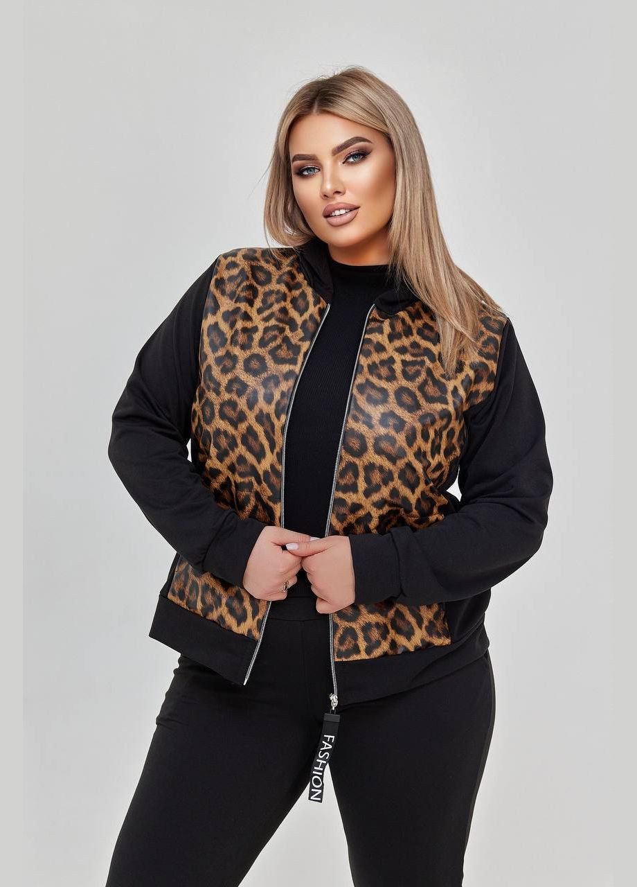 Женский прогулочный костюм цвет черный принт леопард р.48/50 448855 New Trend (282427093)