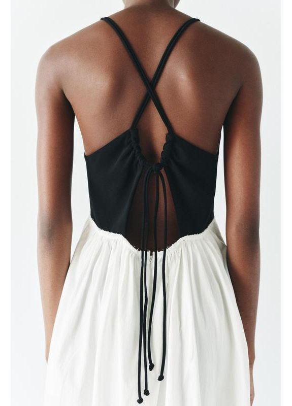 Білий сукня міді на бретелях з контрастною спідницею Zara