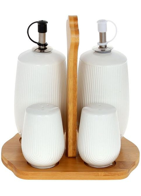 Набор для специй Nouvelle Home 4 предметы для кухни масло уксус соль перец на подставке бамбук фарфор Bona (368977655)