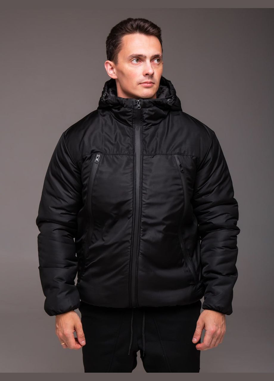 Чорна демісезонна тепла куртка з капюшоном Vakko