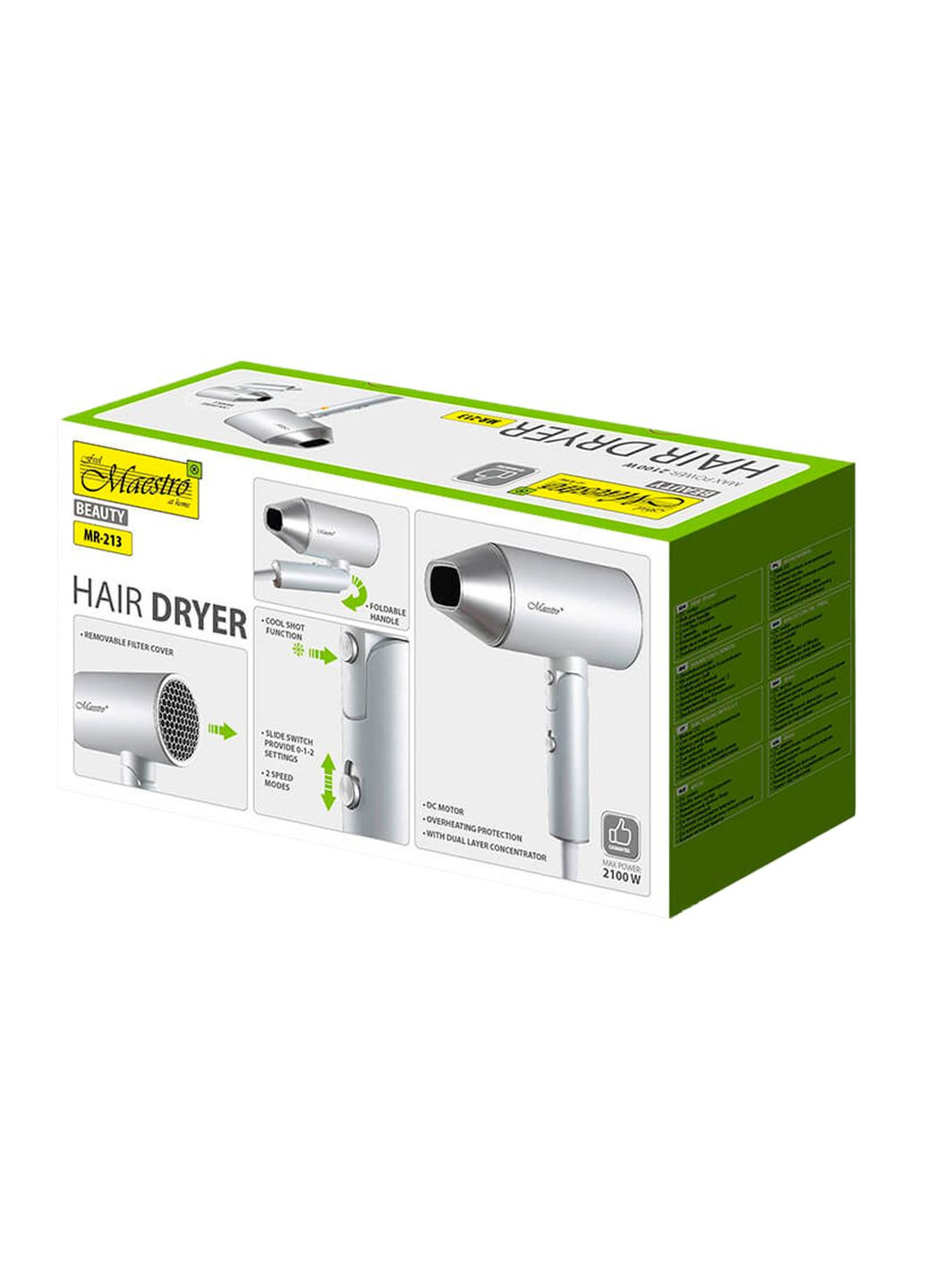 Фен дорожній 2100Вт DC (MR-213) Maestro (372691338)