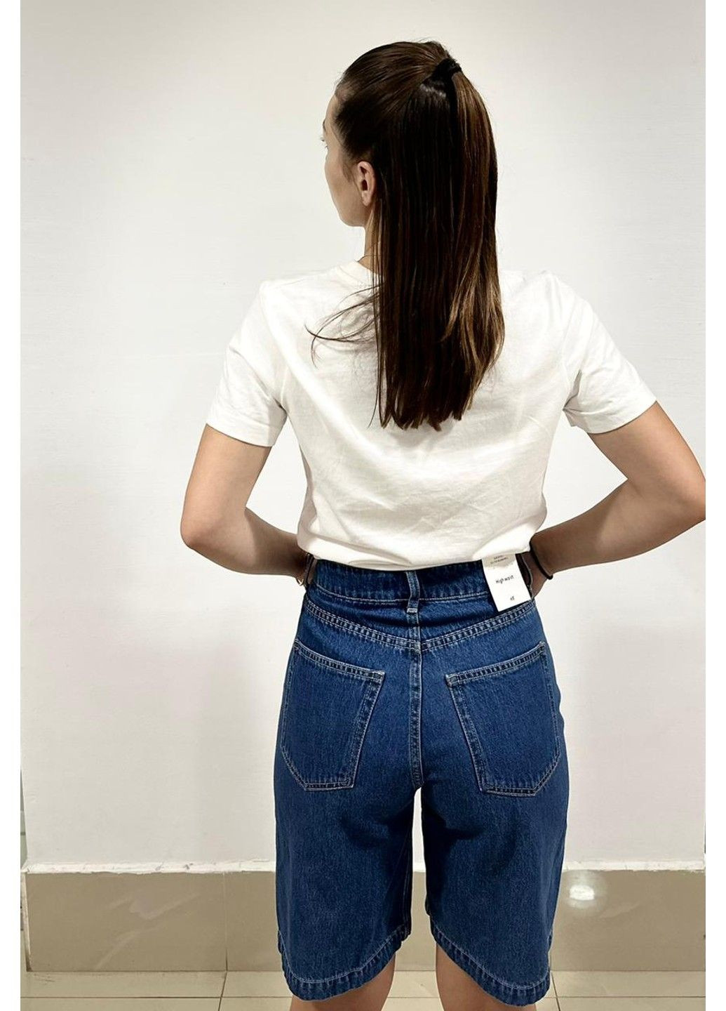 Женские шорты бермуды High waist (58480) W34 Темно-синие H&M (345064887)