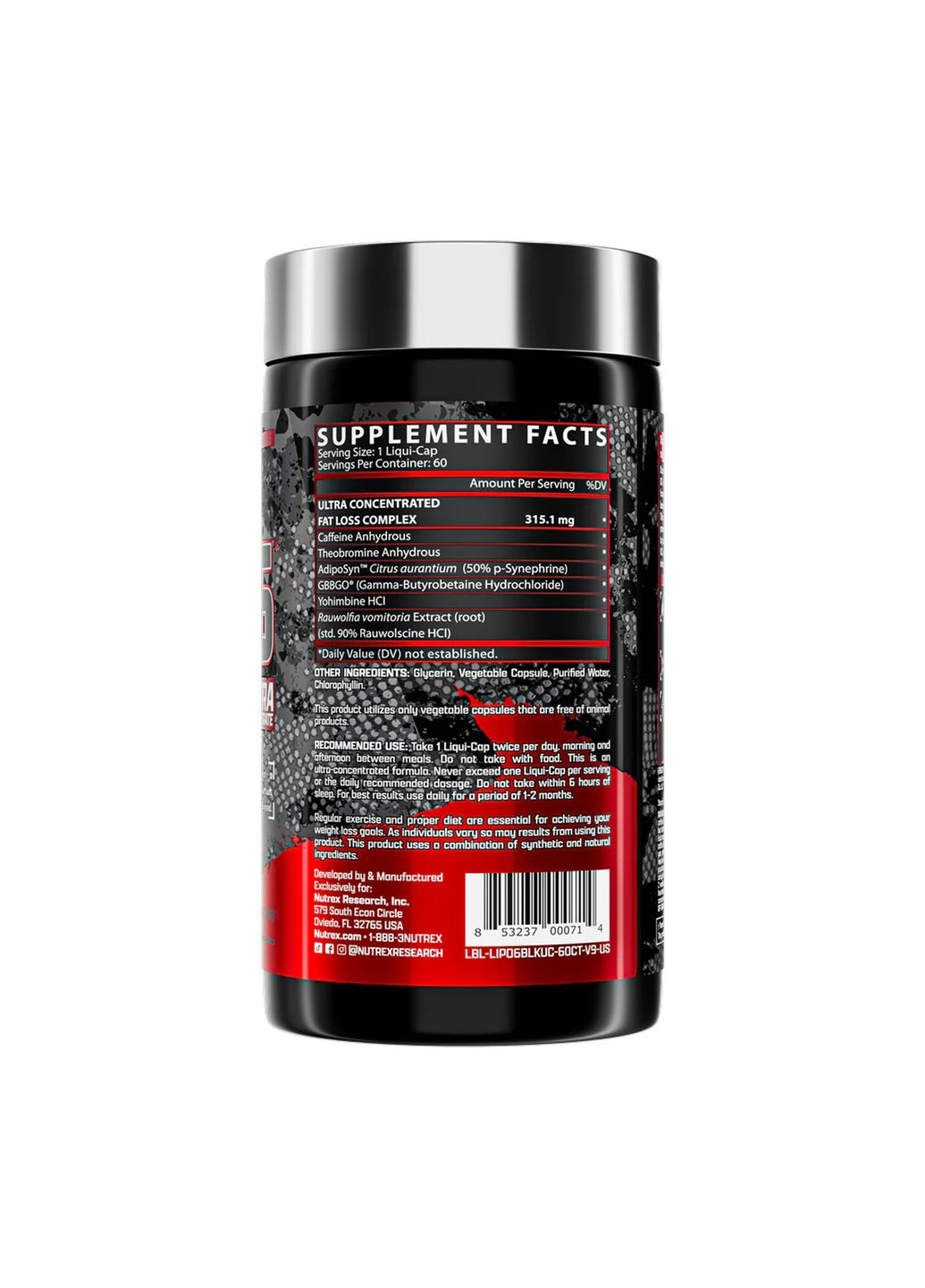 Жиросжигатель для мужчин Lipo-6 Black UC 60 капсул натуральный состав Nutrex (367956841)