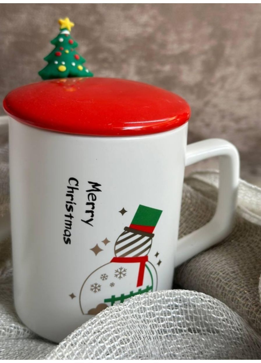 Чашка новогодняя Christmas tree фарфор с крышкой и ложкой 360мл R33367-1 Stenson (365730896)